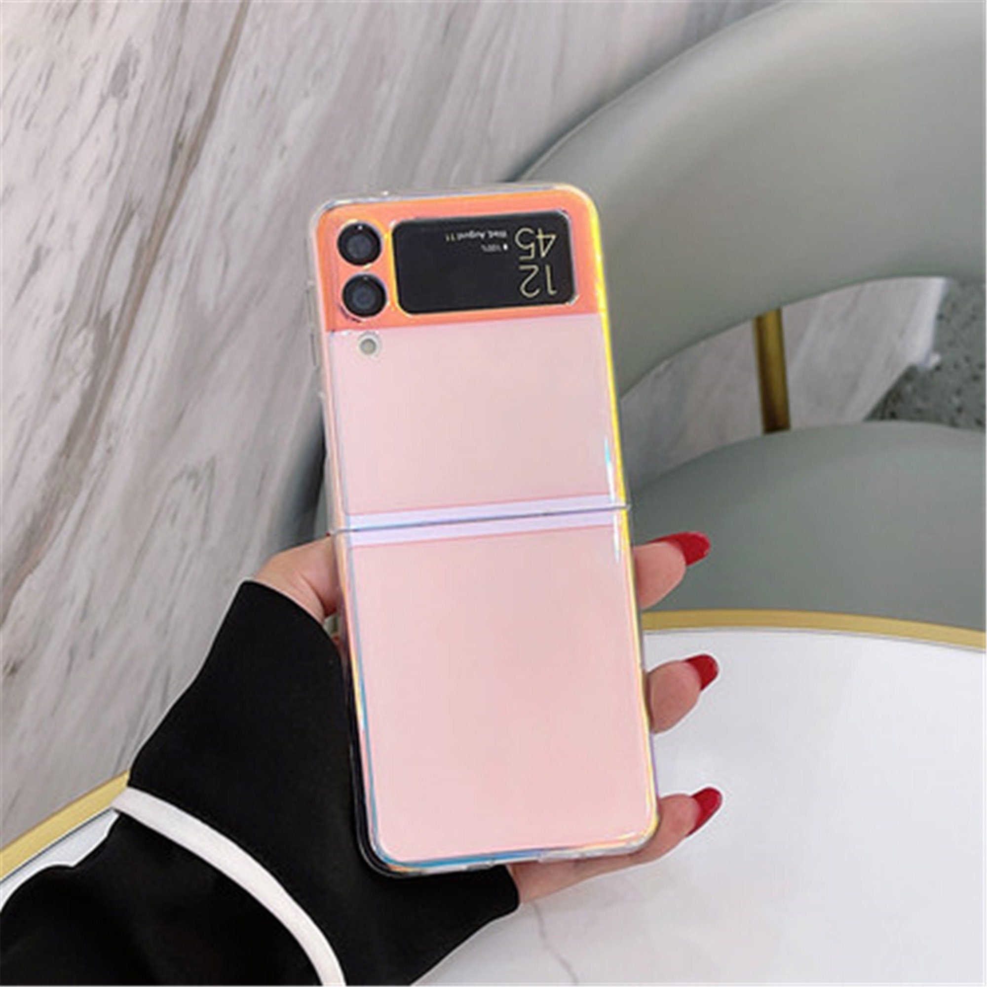 Y2K Laser Gradient Mirror Phone Case for Samsung Galaxy Z Flip 3, Min…