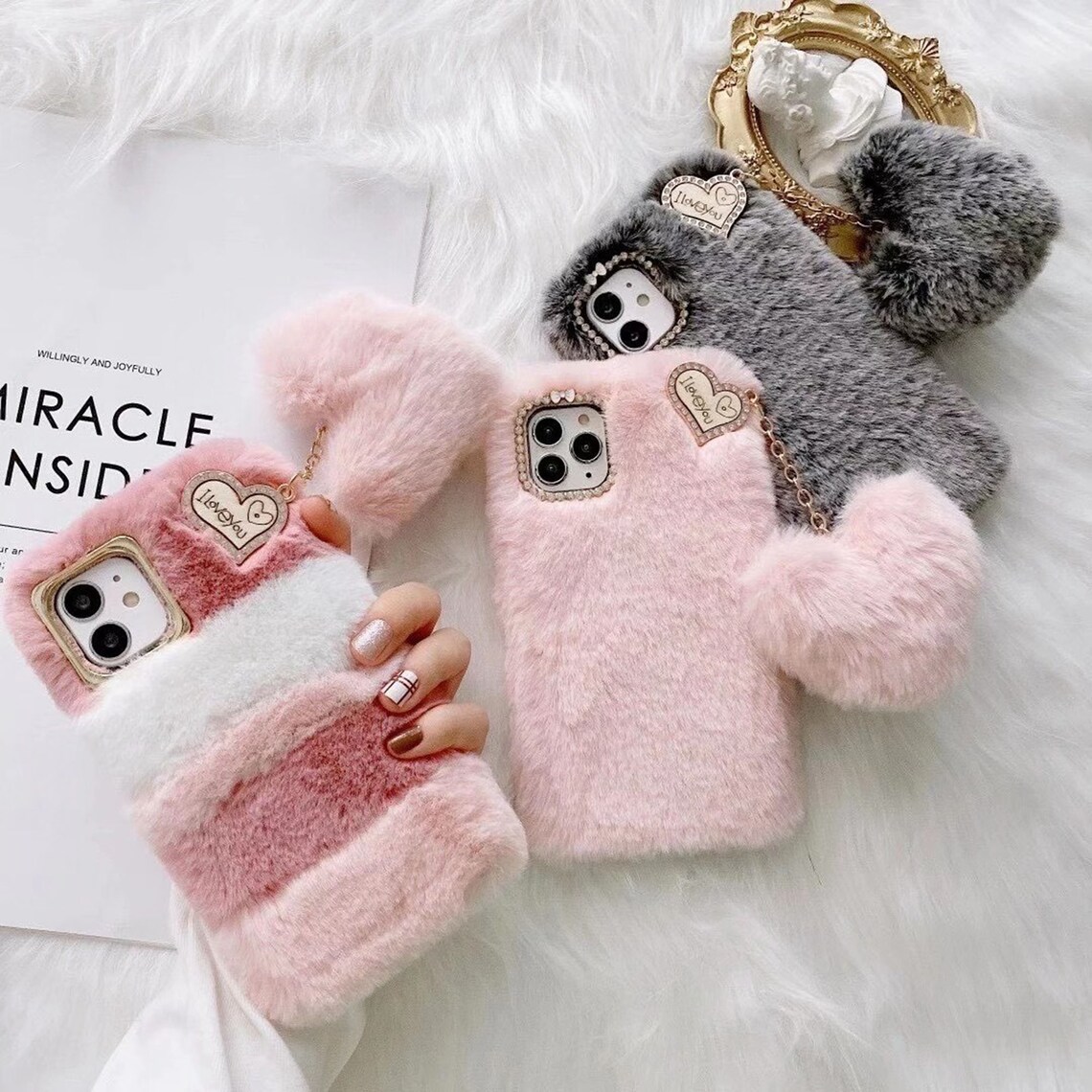 Fluffy Fur Phone Case Heart Charms Phone Case iPhone 7 Case Etsy