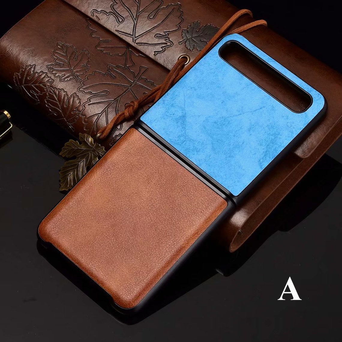Leather Samsung Galaxy Z Flip Case Denim Pattern Folding Etsy