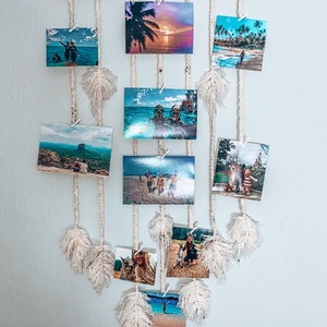 Macrame Feathered photo wall art, quirky and vintage photo frame