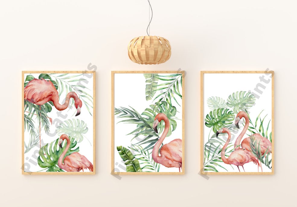 Pink Flamingo 2 arte de pared tropical decoración impresión | Etsy