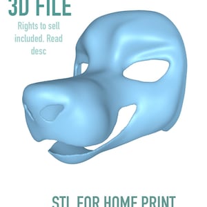 May include: A light blue 3D file of a stylized animal head, designed for home printing. The image includes the text "3D FILE" and "STL FOR HOME PRINT". The text "Rights to sell included. Read desc" is also present.