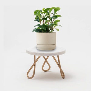 THREE LEGGED STOOL, Indoor Plant Stand, Marble Table Top, Minimalist Black Or Gold Decorative Metal And Marble Round Stand For Multi-Purpose