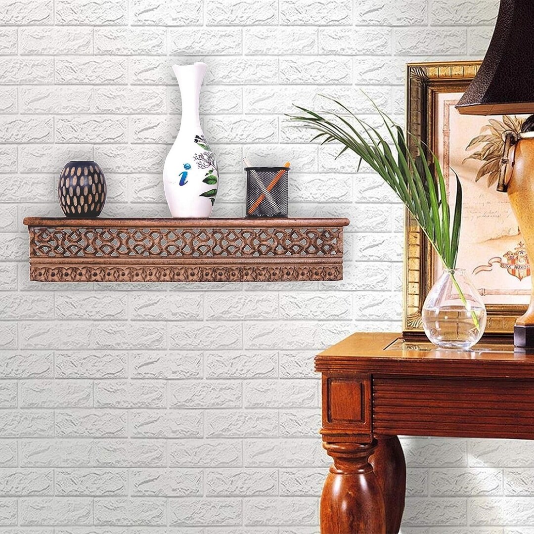 Exquisite Hand Carved Wooden Wall Shelf With Mughal Jaali Etsy