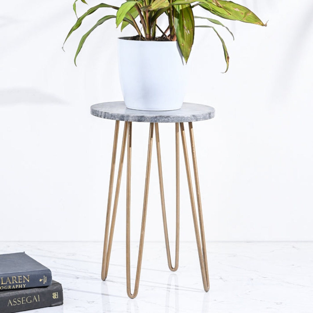 Corner Plant Stand Tall Indoor Metal and Marble Plant Stool 15 H X 10 W