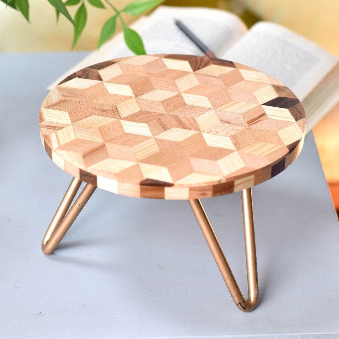 Side Table, Plant Holder, Standing Planter, 8 Wooden Resin Cake Stand