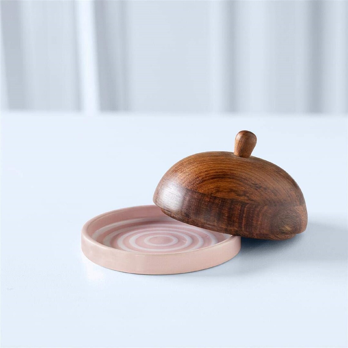 Butter Dish With Lid Ceramic and Wood 4.5 X 4.5 Etsy