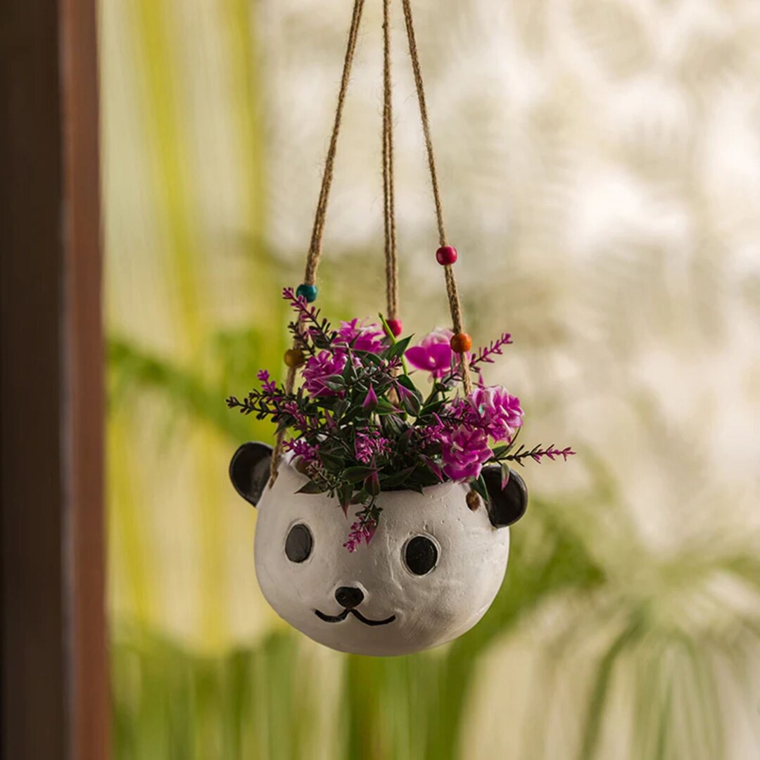 Wall Planter Swinging Panda Hanging Planter, Indoor Hanging Planter