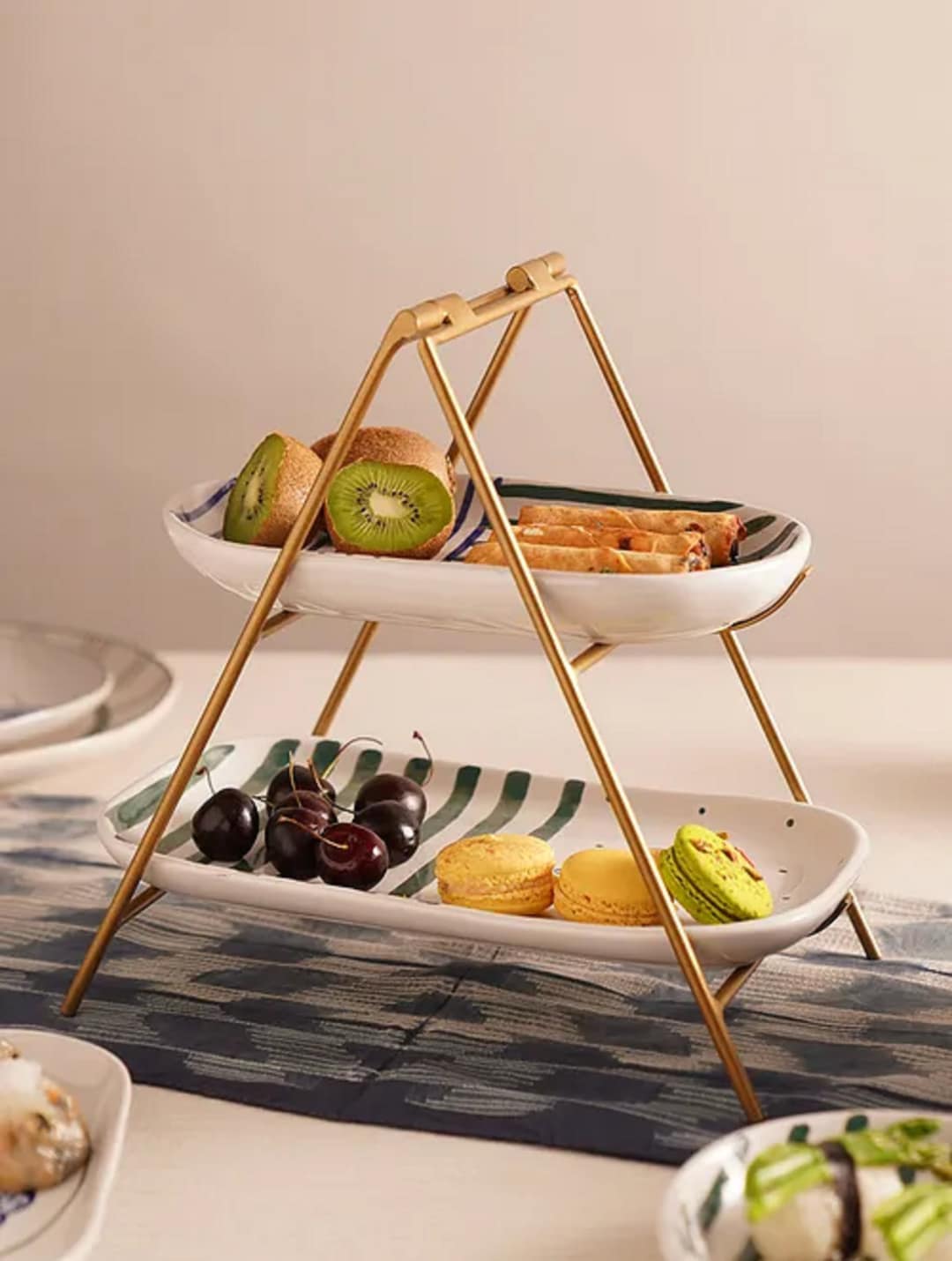 Iron Twotier Platter Stand With Two Handpainted Platters Etsy