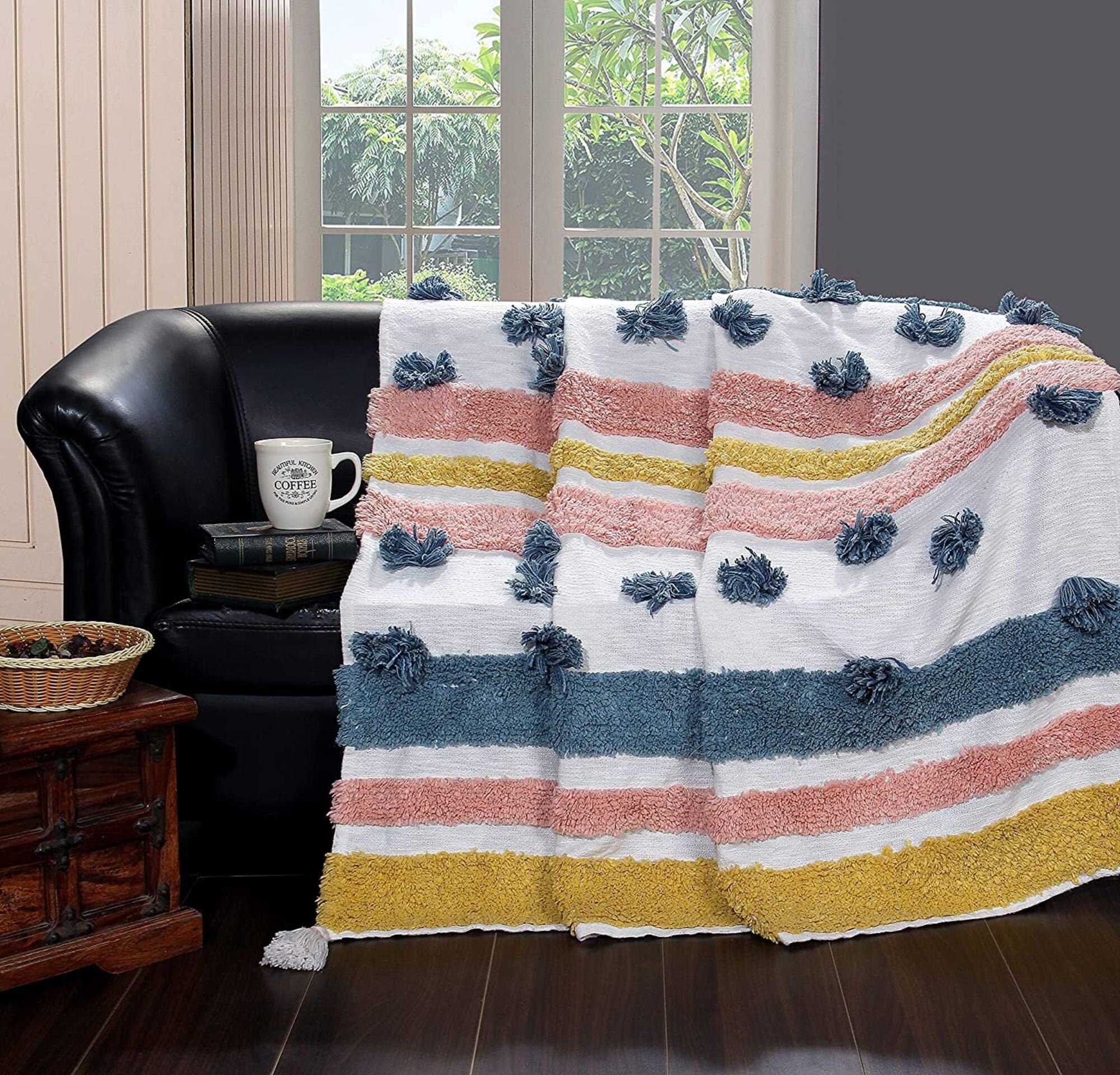 Cotton Hand Woven Decorative Throw Ac Comforter Blanket Sofa Cover Dohar For Living Room Home Decor 