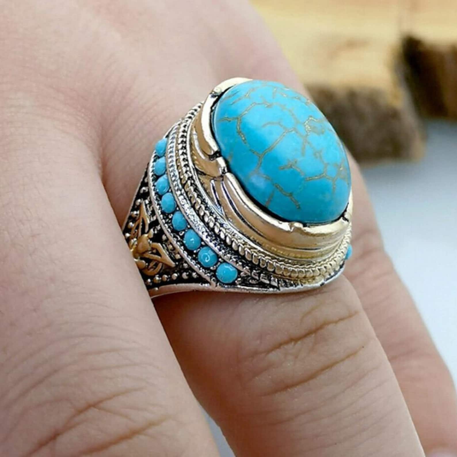 Vintage 925 Silver Turquoise Ring Women Wedding Party