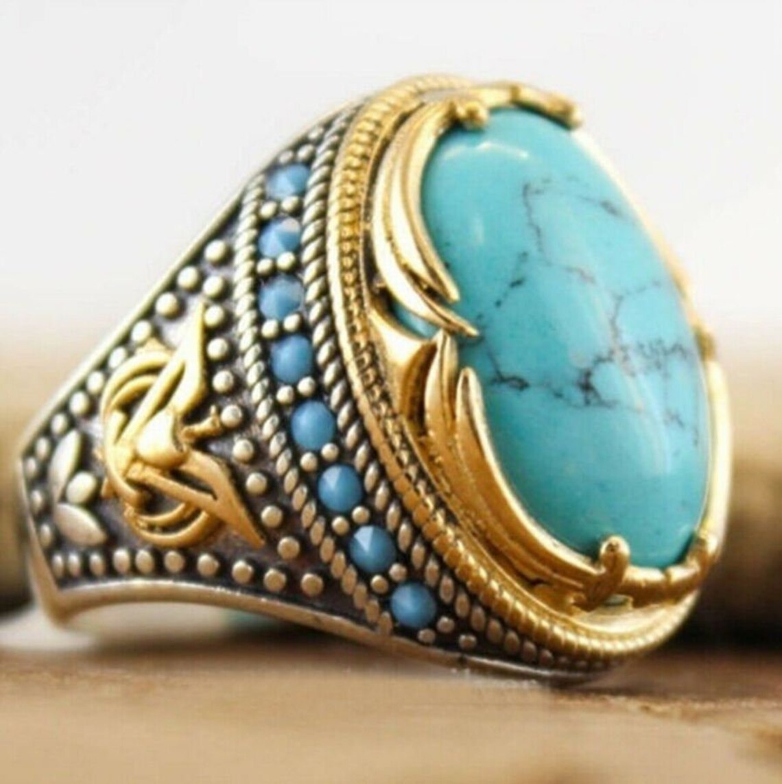 Vintage 925 Silver Turquoise Ring Women Wedding Party