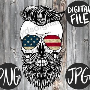 Schädel/Bart/amerikanische Flagge/Schnurrbart/Mullet/Mohawk/patriotische Wasserrutsche JPG, PNG-Datei / Tshirt, Becher, Handwerk