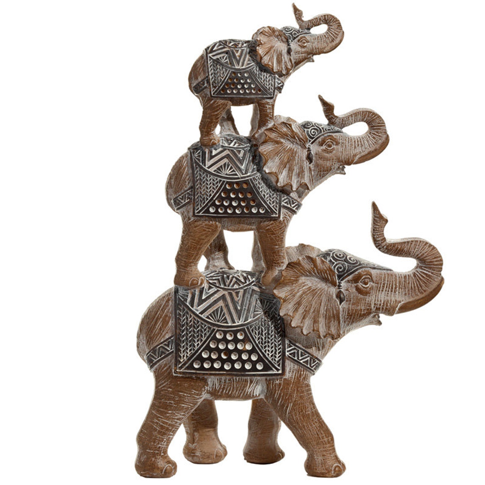 Decorative Stacked Elephant Wood Effect Figurine Etsy