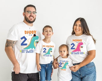 Camisetas familiares de dinosaurios, camisetas de cumpleaños para niños de T rex, camiseta de dinosaurio, camisetas familiares de T-Rex, cumpleaños de dinosaurios, familia, nombre y edad a juego, personalizadas