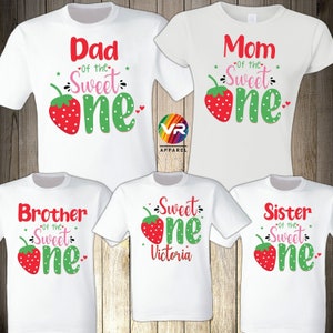 Strawberry 1st Birthday Matching Family Shirts One Sweet Strawberry Birthday Party Mom Shirt Dad Sister Strawberry Birthday Party theme Girl