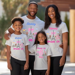 Paris Oh Lala Tower Birthday Girl Custom Family Cute Shirts Matching Custom Personalized Mom Dad Paris Cute Pink Birthday Shirt Custom Age