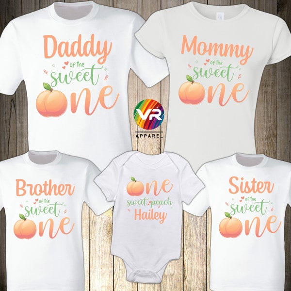 Peach 1st Birthday Matching Family Shirts One Sweet Peach Birthday Party Mom Shirt Dad Sister Brother Peach Birthday Party theme Peach Girl