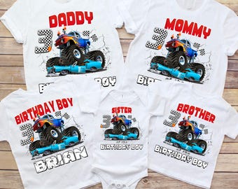 Monster Truck Family Shirts Wheels Birthday Monster Truck Birthday Boy Matching Custom Personalized Mom Dad Shirts Truck Monster Truck 05