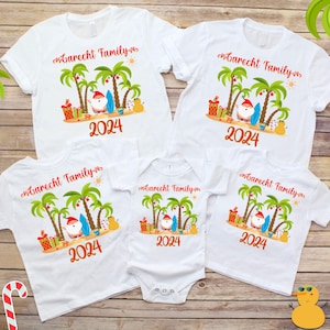 Christmas Family Shirts Personalized Tropical Beach Christmas Matching Tropical T-shirts Playa Navidad Christmas Beach Vacation Sand 2024