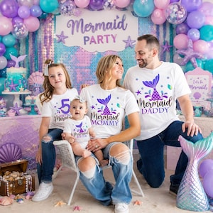 Mermaid Family Shirts Purple Mermaid Birthday Girl Party MerMom Mer Dad Mer Security Birthday Mermaid Sea Matching Custom Personalized Ariel