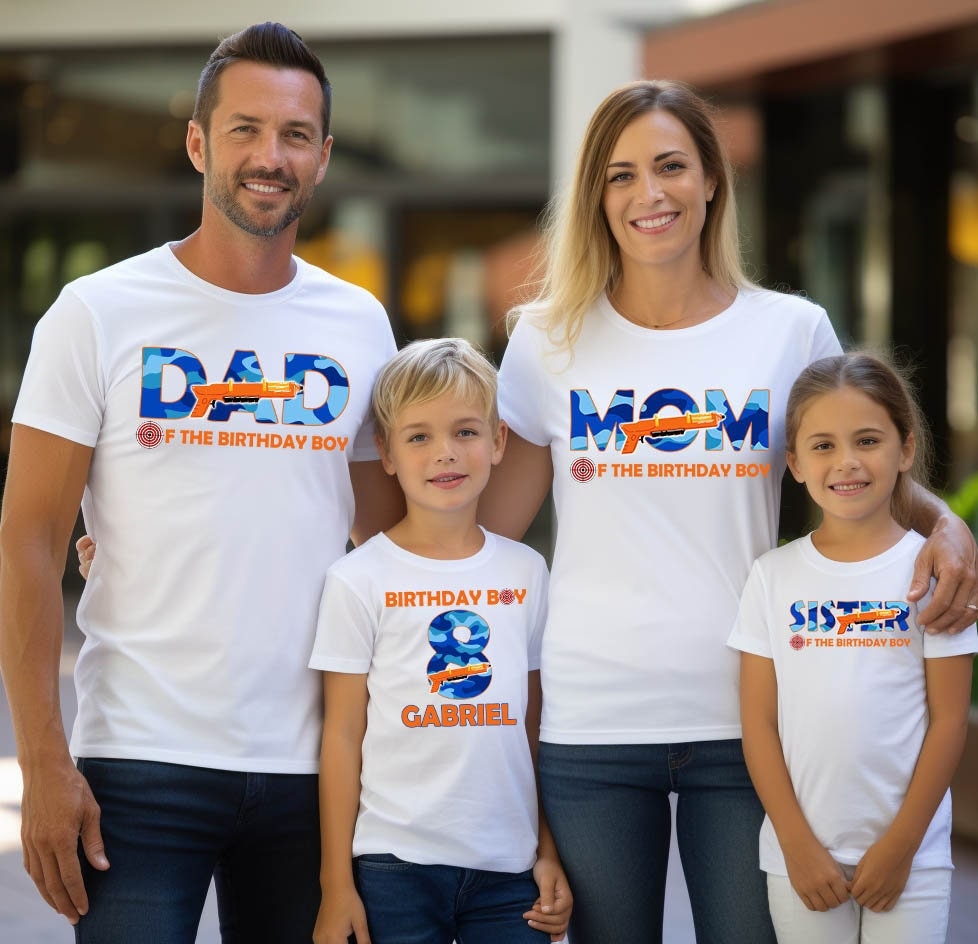 Dart Gun Foam Dart Camo Family Birthday Shirt Birthday Boy Shirt Shooting Party Shirts Mom of the Birthday Boy Dad of the Birthday Boy