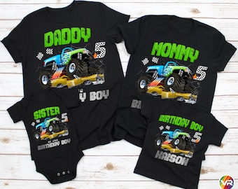 Monster Truck Family Shirts Wheels Birthday Monster Truck Birthday Boy Matching Custom Personalized Mom Dad Family Shirts Truck