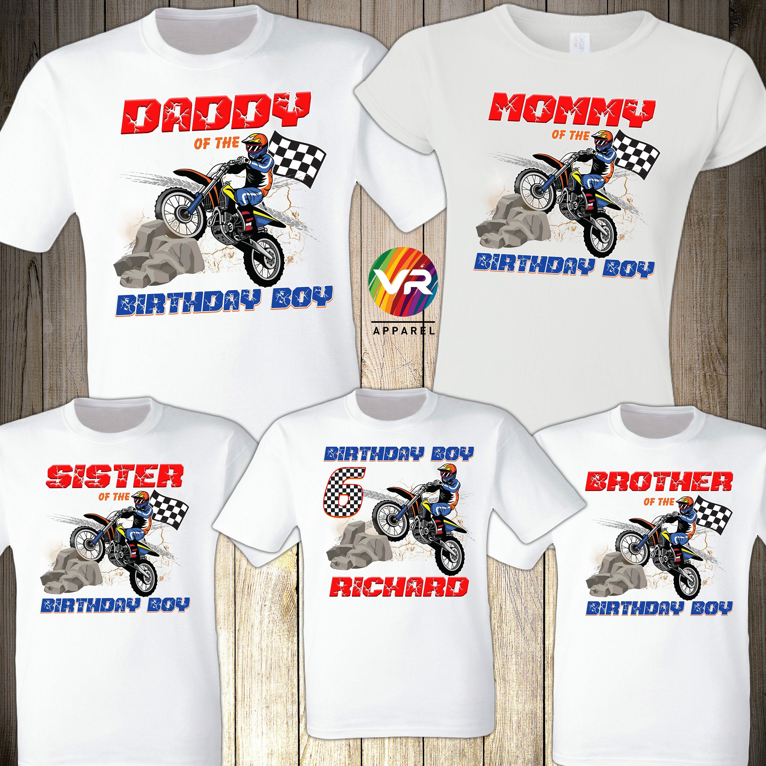 Motocross Camisas de cumpleanos a juego Bicicleta familiar Fiesta de cumpleanos Fiesta de ninos Amantes de las motos de cross Chicos Carreras personalizadas Camisas de moto de tierra personalizadas Ma...