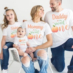 Peach 1st Birthday Matching Family Shirts One Sweet Peach Birthday Party Mom Shirt Dad Sister Brother Peach Birthday Party theme Peach Girl