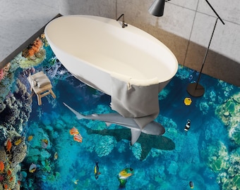 3D Gentle Shell Colors JJ5666FF Floor Wallpaper Murals Self-Adhesive Removable Bath Floor Waterproof floor Rug Mat Print Epoxy Kitchen