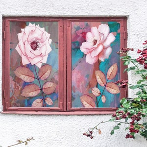 3D Pretty Flower W1821 Window Film Print Sticker Cling Stained Glass Xmas Window Decor UV Heat Control Glass Privacy Window Film Rose