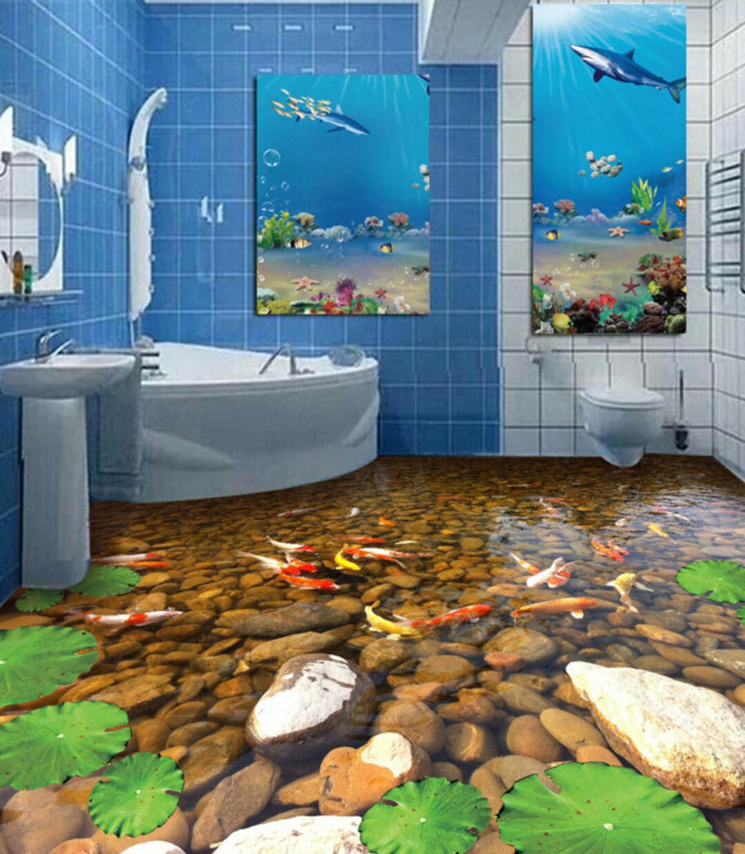 3D Lake Lotus Leaf 0410 Floor Wallpaper Murals Self-adhesive Removable ...