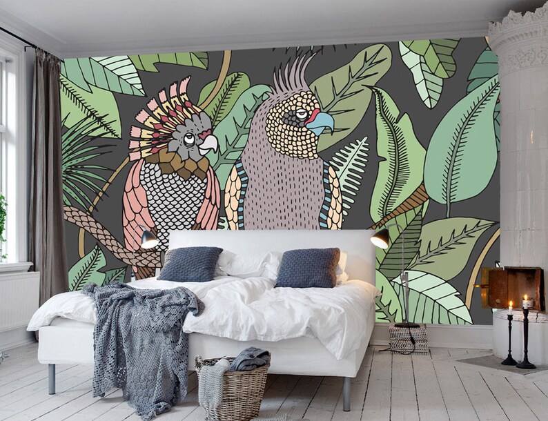 Parrot Leaves WG966 Wallpaper Mural Self Adhesive Peel and Stick Wall Sticker Wall Decoration Design Removable