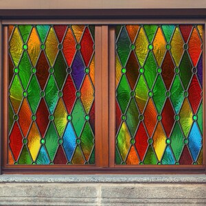 3D Diamond Pattern W2722 Window Film Print Sticker Cling Stained Glass ...