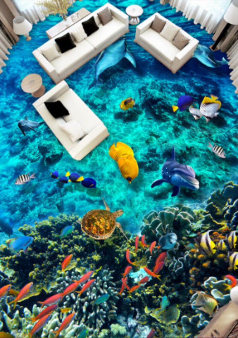 3D Seagrass Fish 1123 Floor Wallpaper Murals Self-adhesive | Etsy