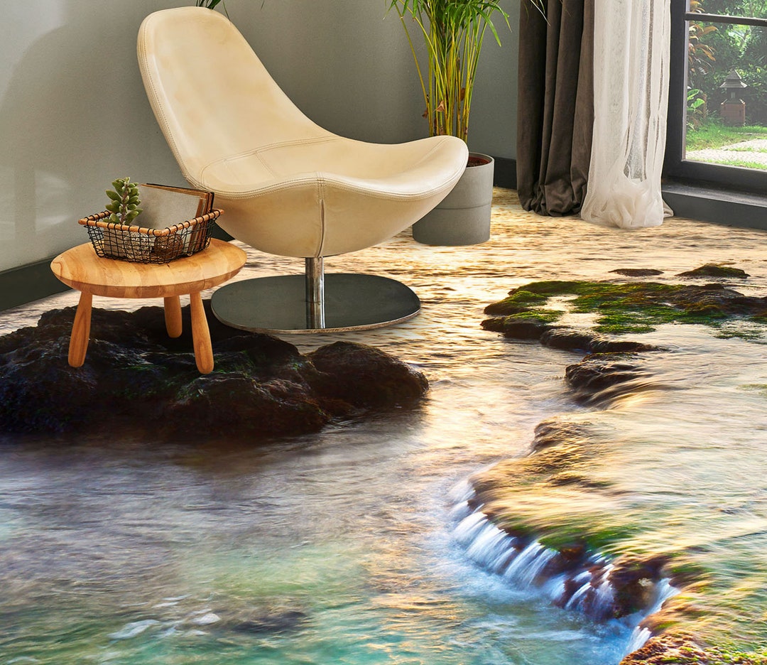 3D Lake Stones 4887 Floor Wallpaper Murals Self-adhesive Removable ...