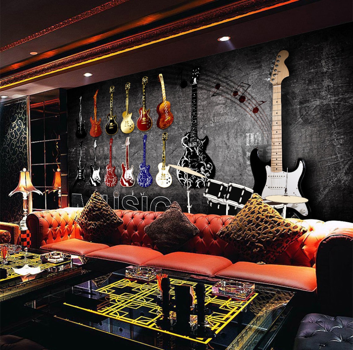 Color Guitar WG766 Wallpaper Mural Self Adhesive Peel and Etsy