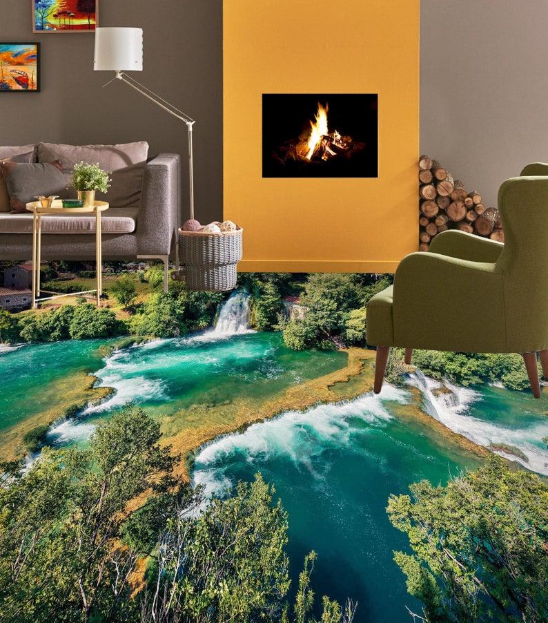 3D Forest Lake 5354 Floor Wallpaper Murals Self-adhesive Removable ...