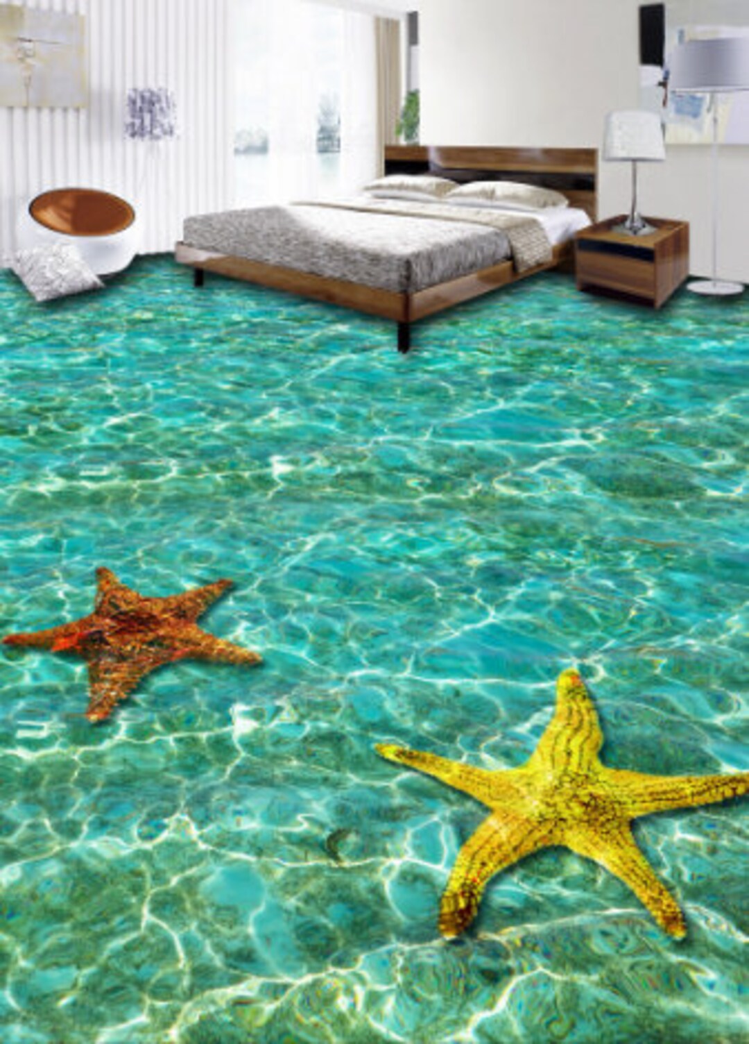 3D Yellow Starfish 1119 Floor Wallpaper Murals Self-adhesive Removable