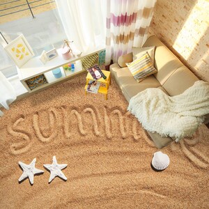 3D Summer Beach 2415 Floor Wallpaper Murals Self-Adhesive Removable Kitchen Bath Floor Waterproof floor Rug Mat Print Epoxy 2024
