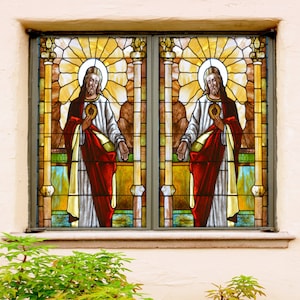 3D Church The Elderly W5508 Window Film Print Sticker Cling Stained Glass Xmas Window Decor UV Heat Control Glass Privacy Window Film Rose