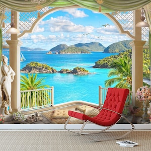 Seaside Island 2047 Wallpaper Mural Self Adesivo Buccia e Bastone Adesivo Parete Decorazione Disegno Rimovibile