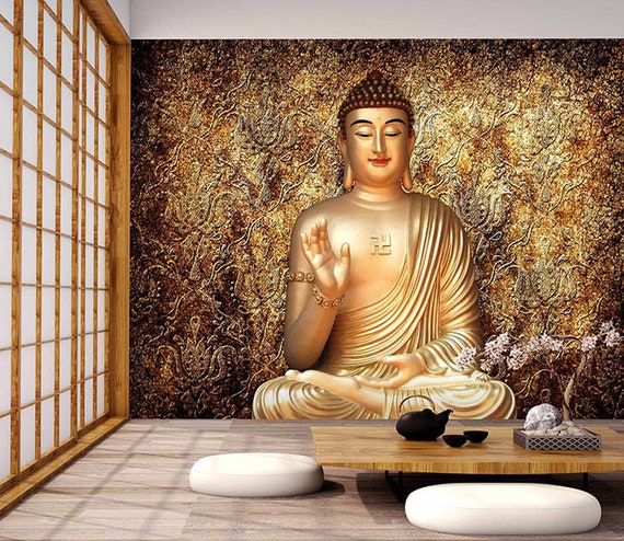 Golden Buddha 2174 Wallpaper Mural Self Adhesive Peel and - Etsy Singapore Golden Buddha 2174 Wallpaper Mural Self Adhesive Peel and - Etsy Singapore