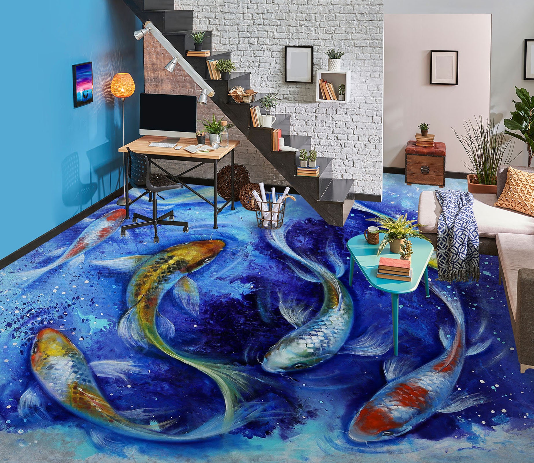 3D elegante Koi 8045 Boden Tapete Wandbilder selbstklebende Etsy