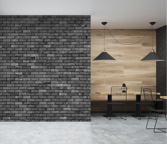 312x219cm Black Stone Brick Wall 309 Wallpaper Mural Self Adhesive Peel and Stick Wall Sticker Wall Decoration Design Removable 123x87