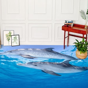 3D Animale Due Delfini 3352 Carta da parati per pavimenti Murales Autoadesiva Rimovibile Cucina Bagno Pavimento Tappetino impermeabile Tappetino Stampa epossidica 2023