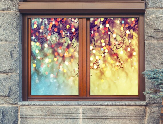 3D Fireworks W132 Christmas Window Film Print Sticker Cling Stained Glass Xmas Window Decor UV Heat Control Glass Privacy Window Film Romy