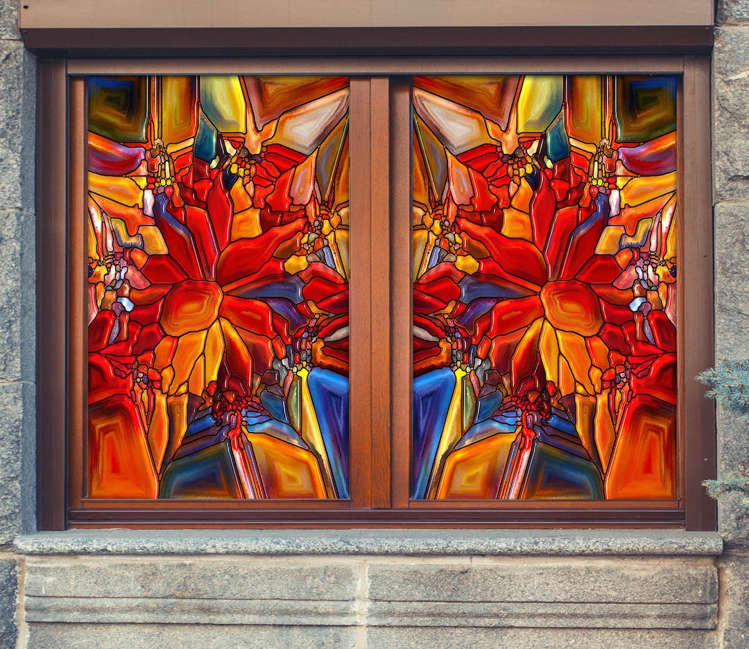 3D Red Flower W21139 Window Film Print Sticker Cling Stained Glass Xmas ...