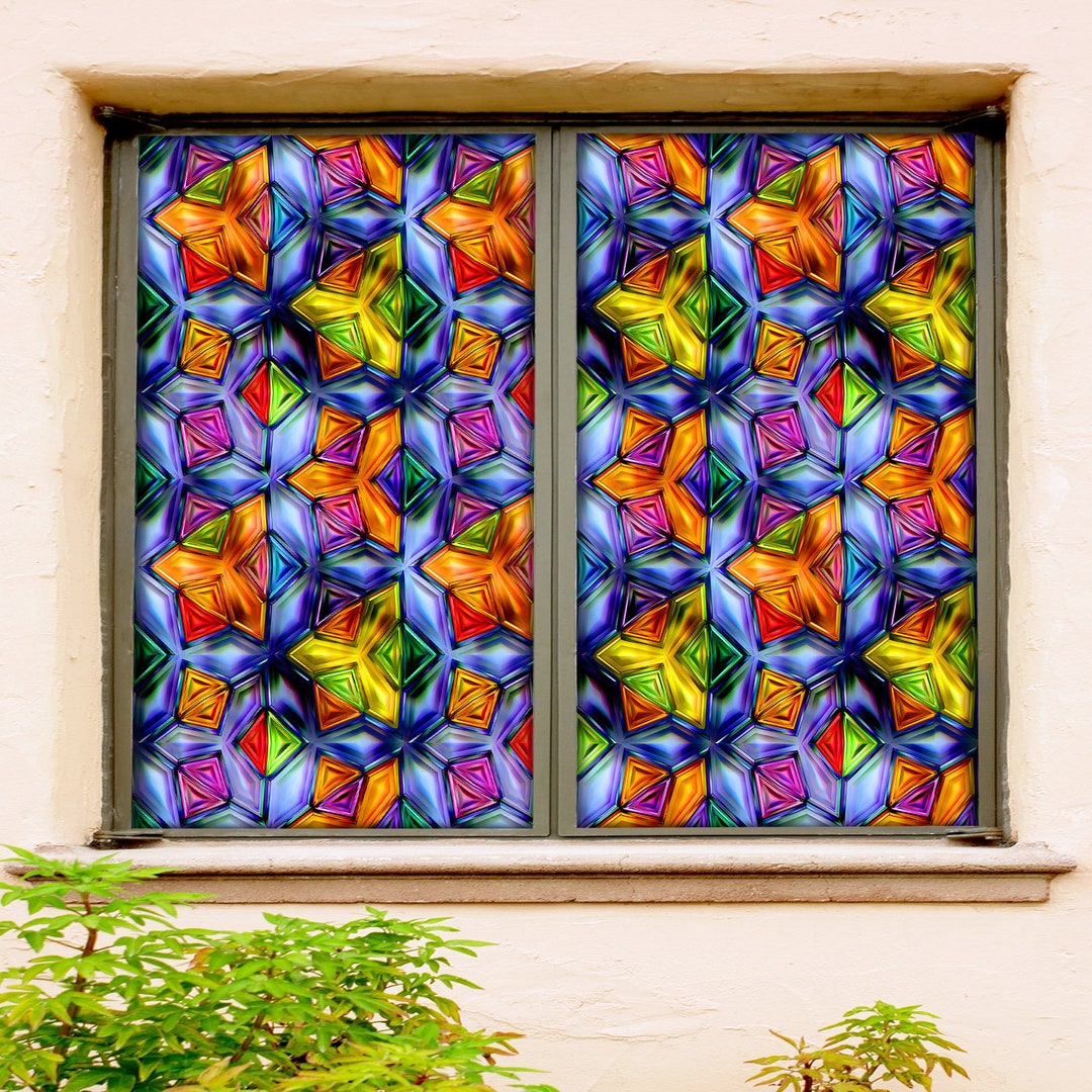 3D Triangle Pattern W1850 Window Film Print Sticker Cling Stained Glass ...