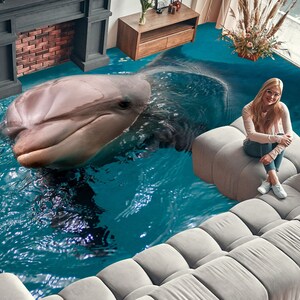 3D Animale Delfino Delicato 3355 Carta da parati per pavimenti Murales Autoadesiva Rimovibile Cucina Bagno Pavimento Tappetino impermeabile Tappetino Stampa epossidica 2023